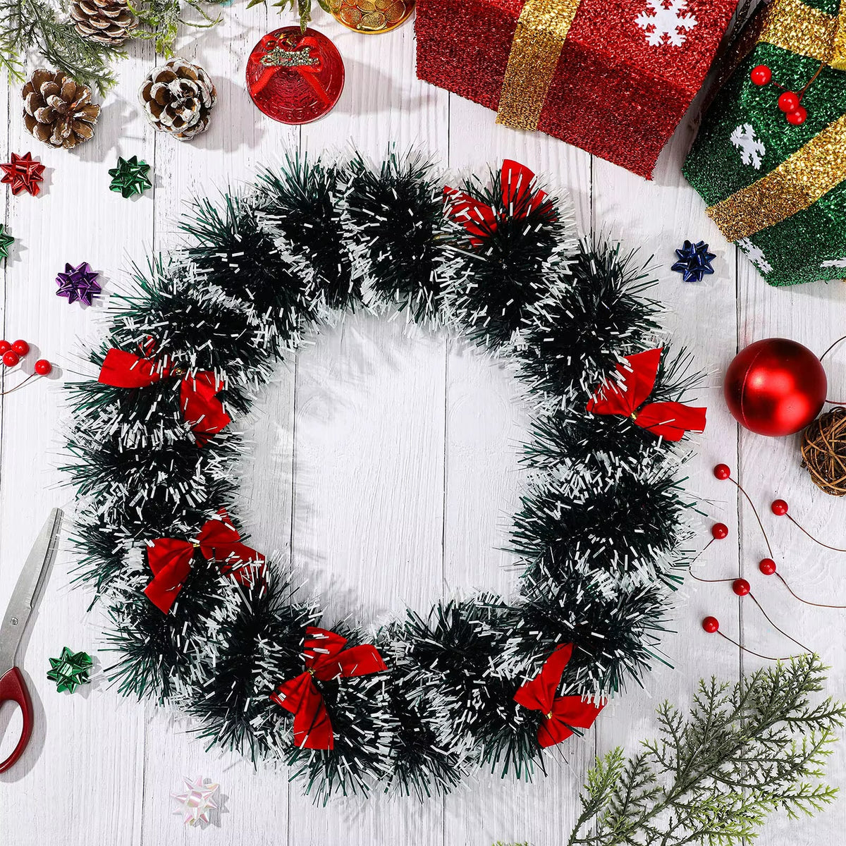 Red Ribbon Christmas Garland 2m 4m 8m Tinsel Decoration - Image 2