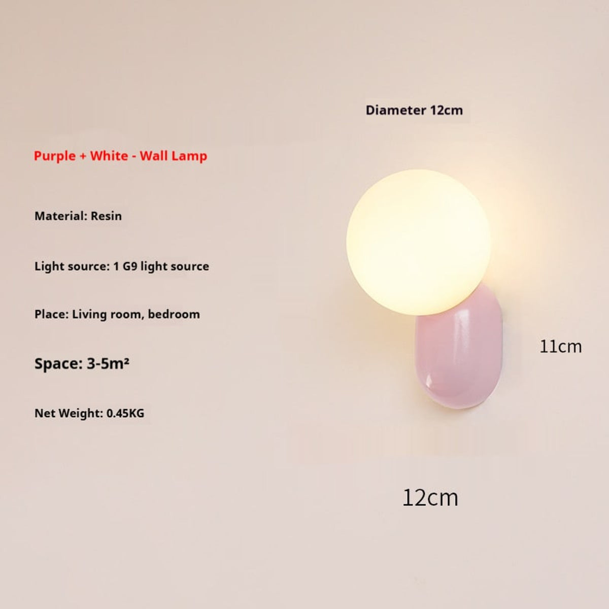 Resin Round Globe Wall Lamp With Frosted Glass Shade - Image 1