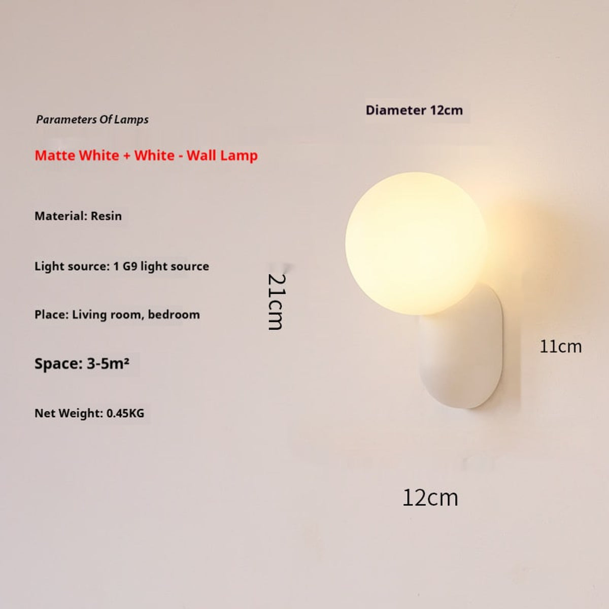 Resin Round Globe Wall Lamp With Frosted Glass Shade - Image 4