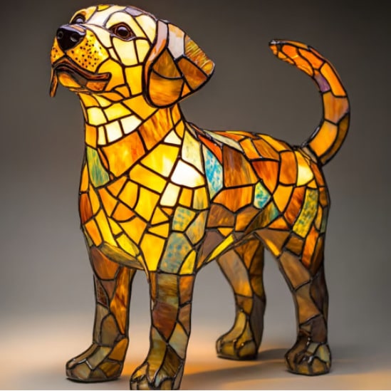 Resin Stained Glass Dog Lamp With Colourful Design - Image 1