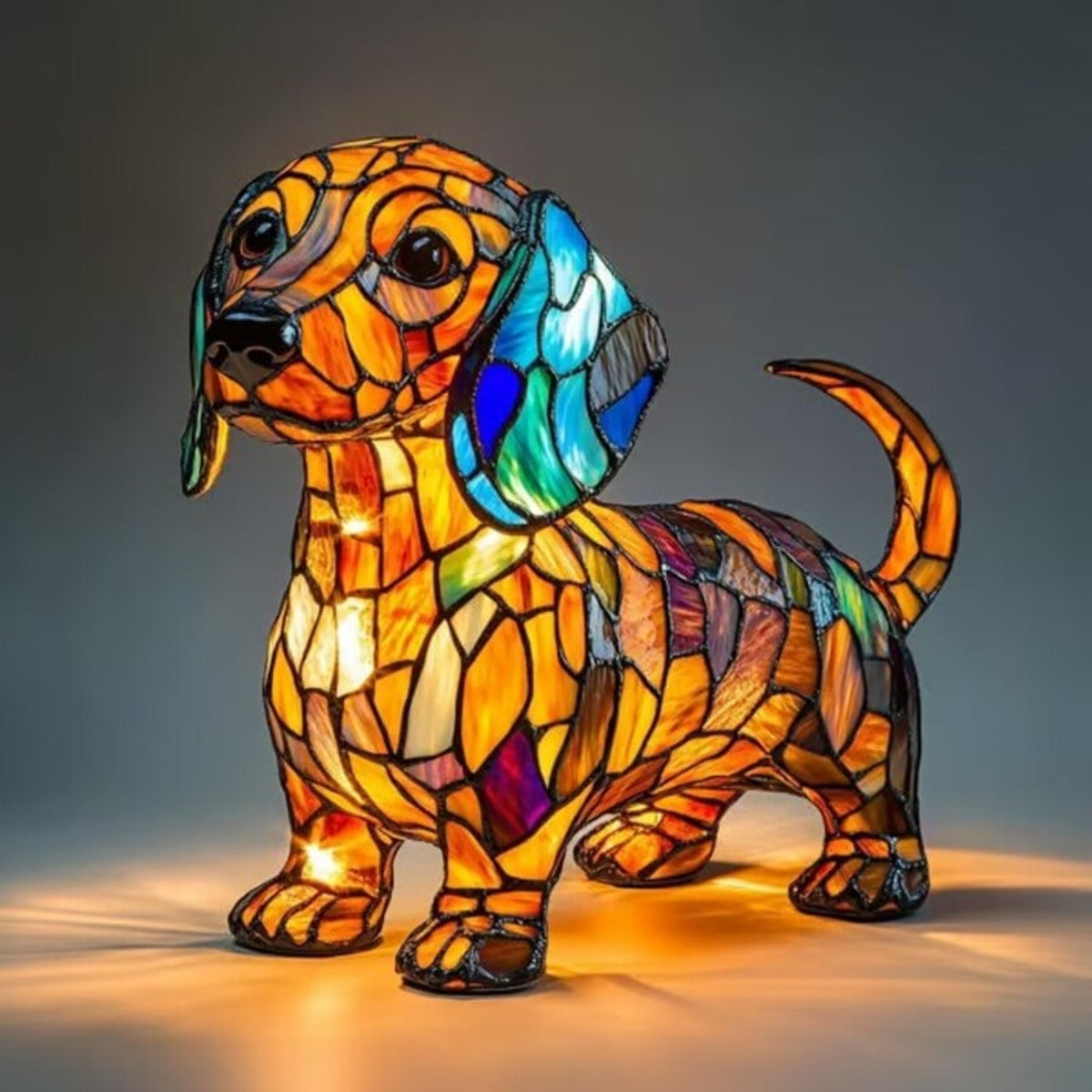 Resin Stained Glass Dog Lamp With Colourful Design - Image 12