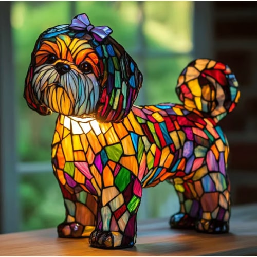 Resin Stained Glass Dog Lamp With Colourful Design - Image 16