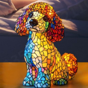 Resin Stained Glass Dog Lamp With Colourful Design - Image 2