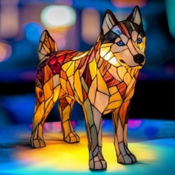 Resin Stained Glass Dog Lamp With Colourful Design - Image 5