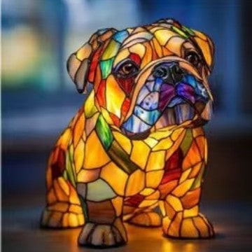Resin Stained Glass Dog Lamp With Colourful Design - Image 6
