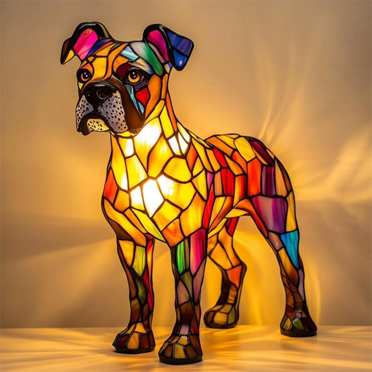 Resin Stained Glass Dog Lamp With Colourful Design - Image 8
