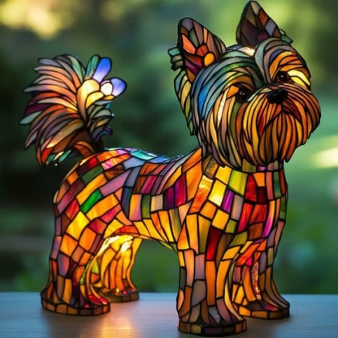 Resin Stained Glass Dog Lamp With Colourful Design - Image 9