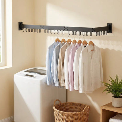 Retractable Drying Rack Folding Wall-Mount Hanger With Cloth Design Space That Disappears When You're Done - Image 2