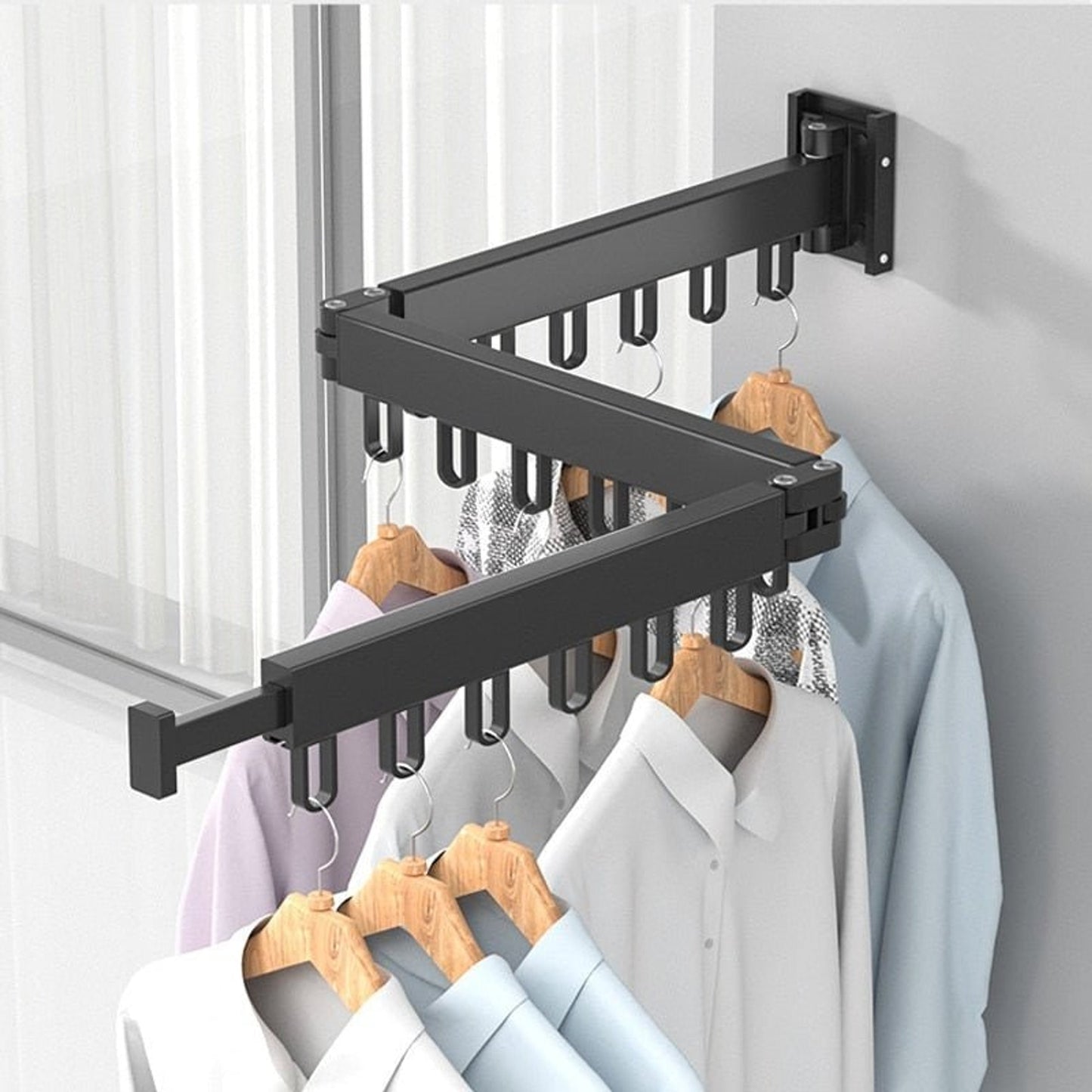 Retractable Drying Rack Folding Wall-Mount Hanger With Cloth Design Space That Disappears When You're Done - Image 10
