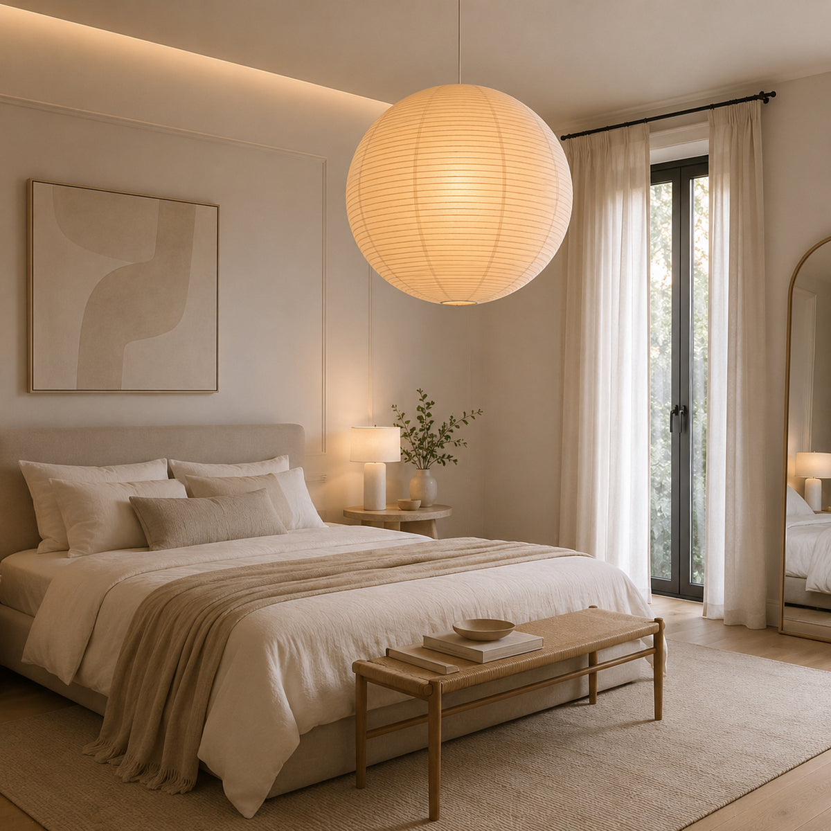 Rice Paper Spherical Pendant Light With Soft Ambient Glow - Image 5