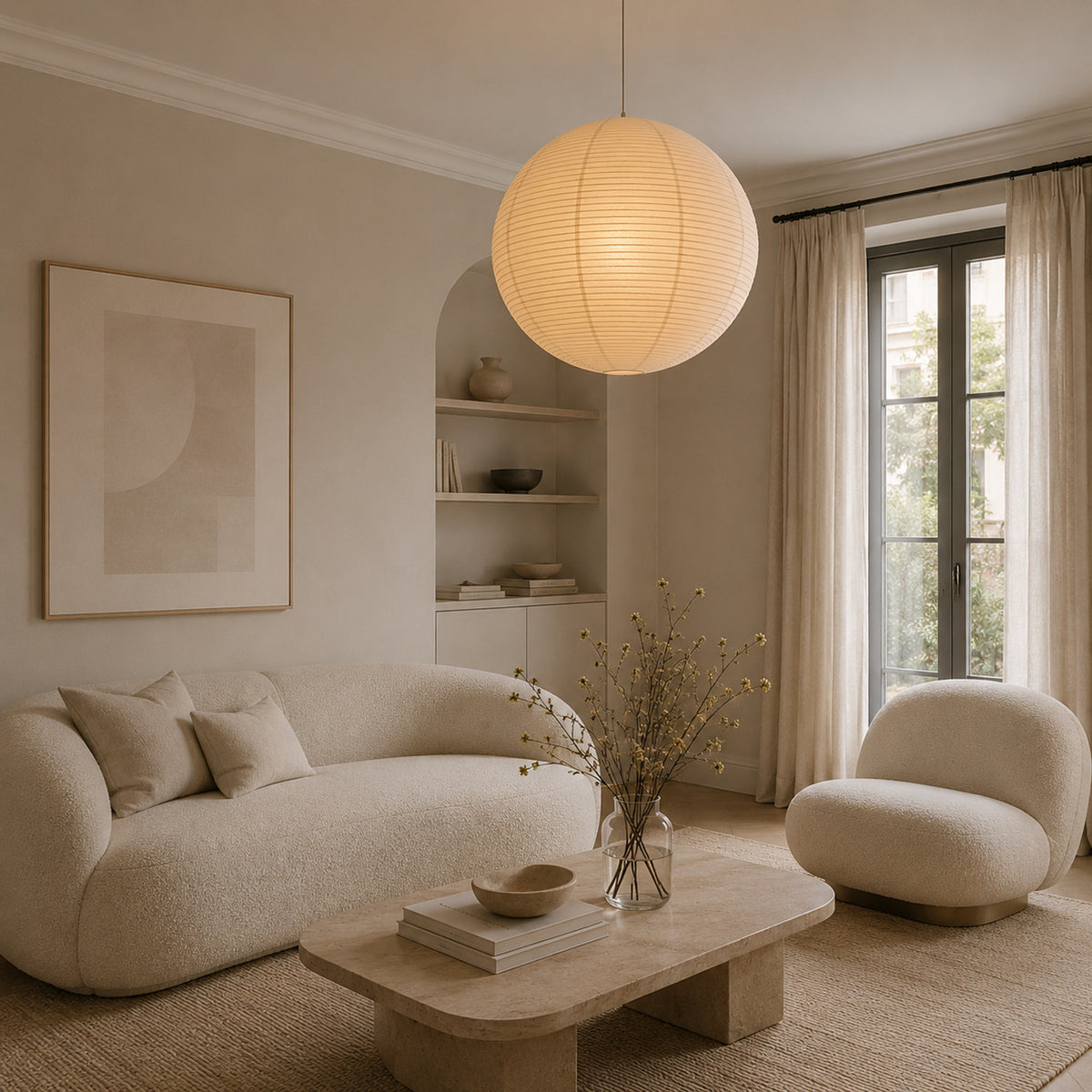 Rice Paper Spherical Pendant Light With Soft Ambient Glow - Image 6