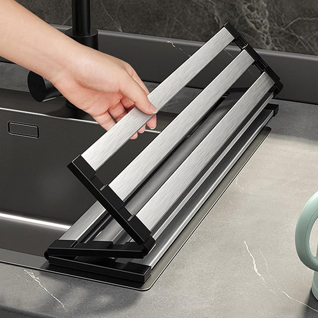 Rollable Drying Rack Dish Drainer Stainless Steel Roll-Up Mat Over Sink Countertop - Image 1