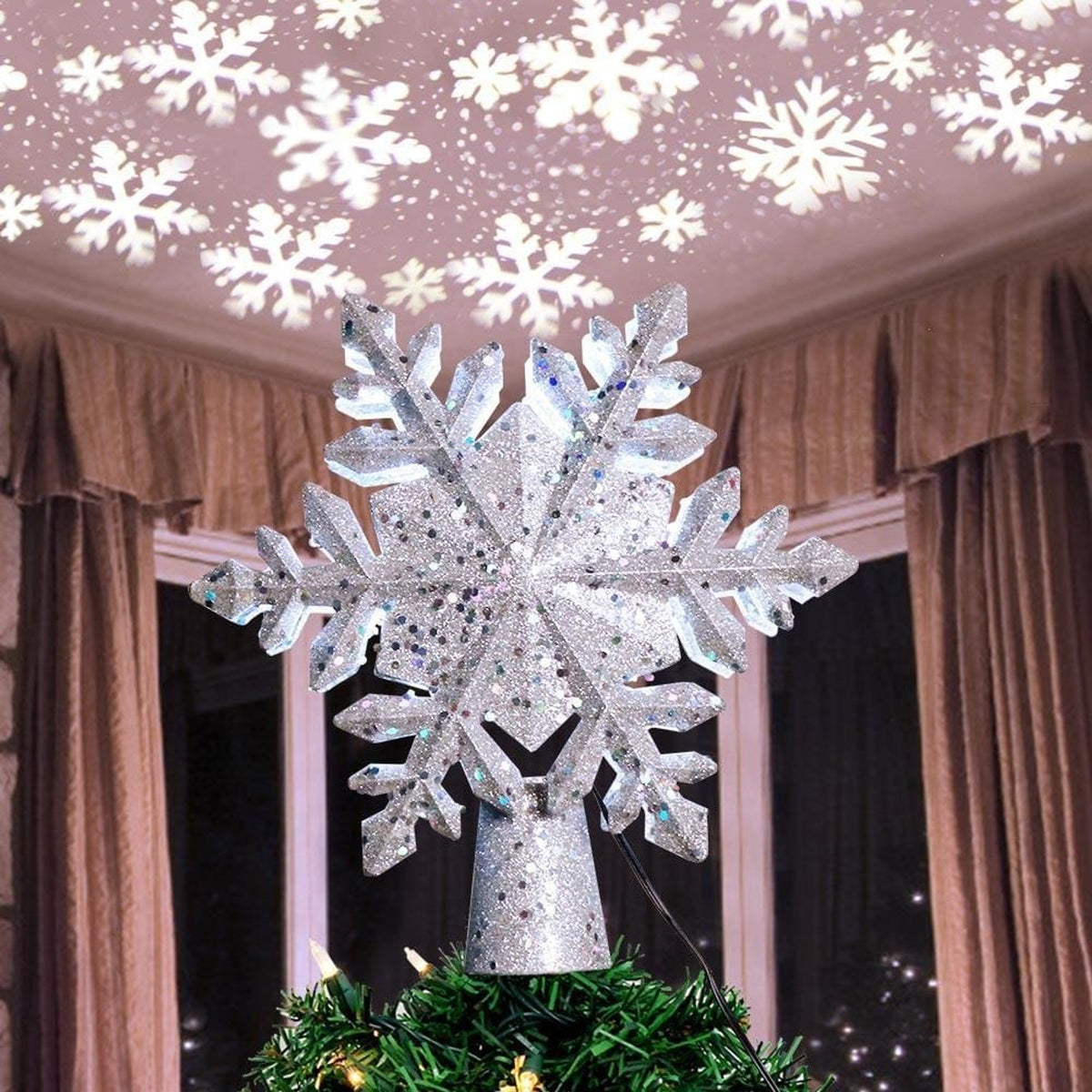 Rotating LED Projection Christmas Tree Topper With Universal Fit - Image 1