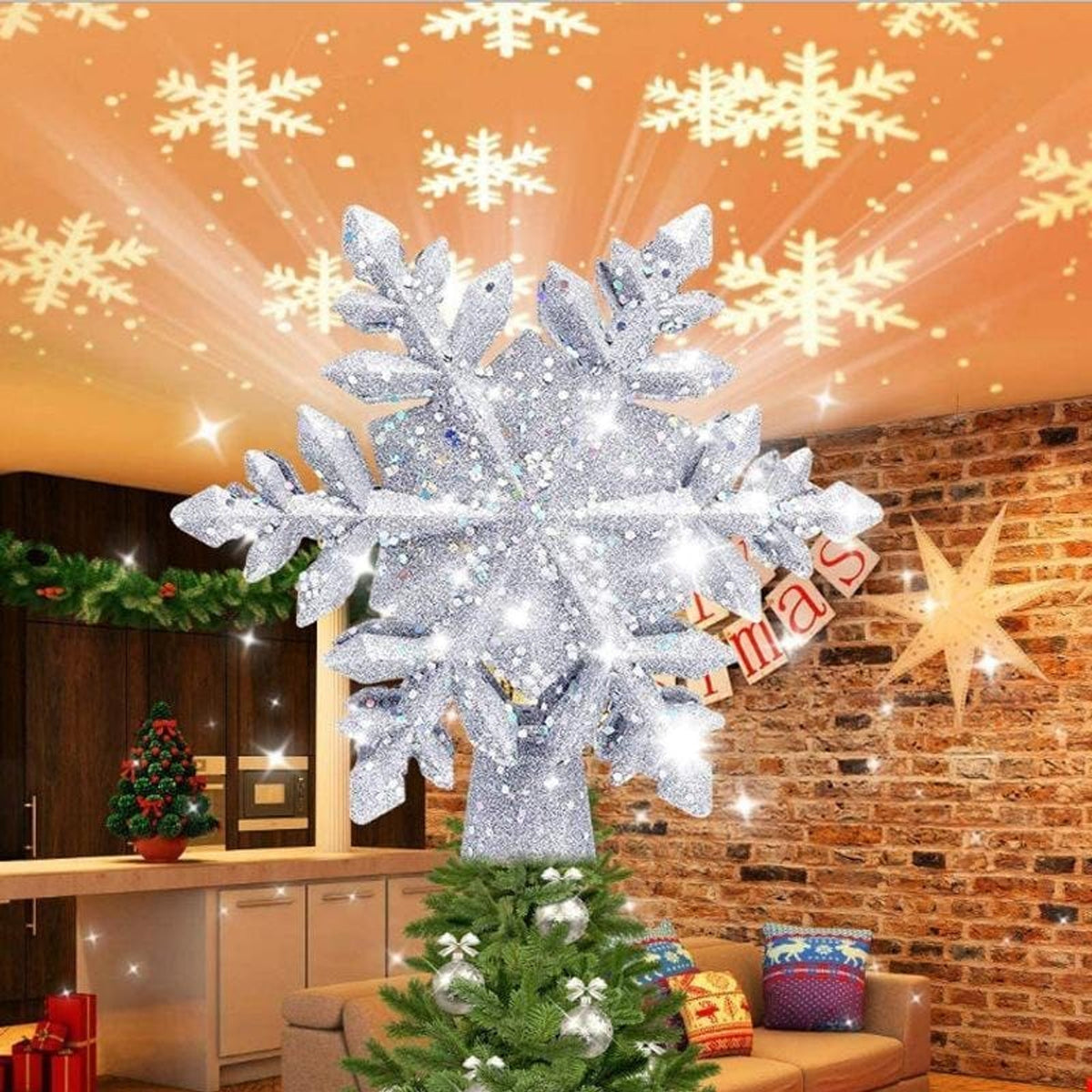 Rotating LED Projection Christmas Tree Topper With Universal Fit - Image 4