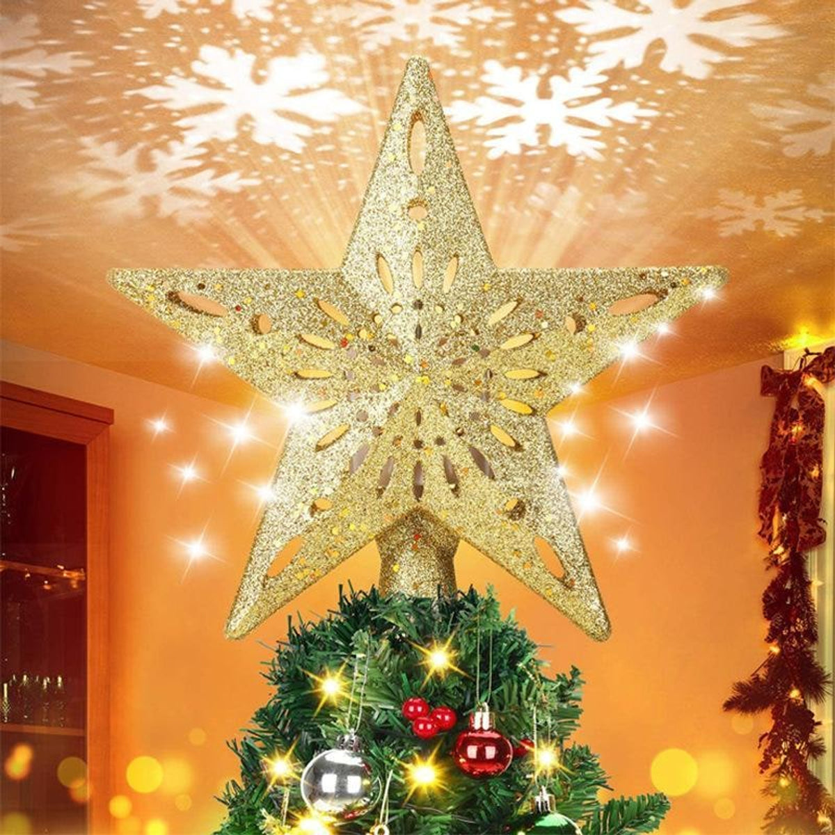 Rotating LED Projection Christmas Tree Topper With Universal Fit - Image 6