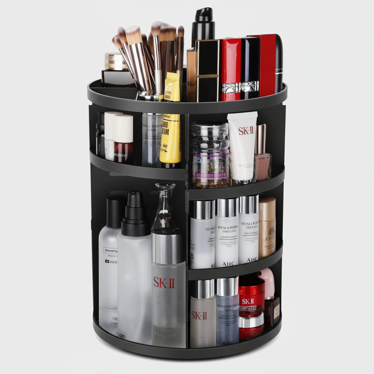 Rotating Makeup Organizer With Adjustable Acrylic Shelves For Cosmetic Storage - Image 1