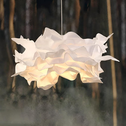 Ruffled Organic Shape Paper Pendant Light With Warm LED Glow - Image 1