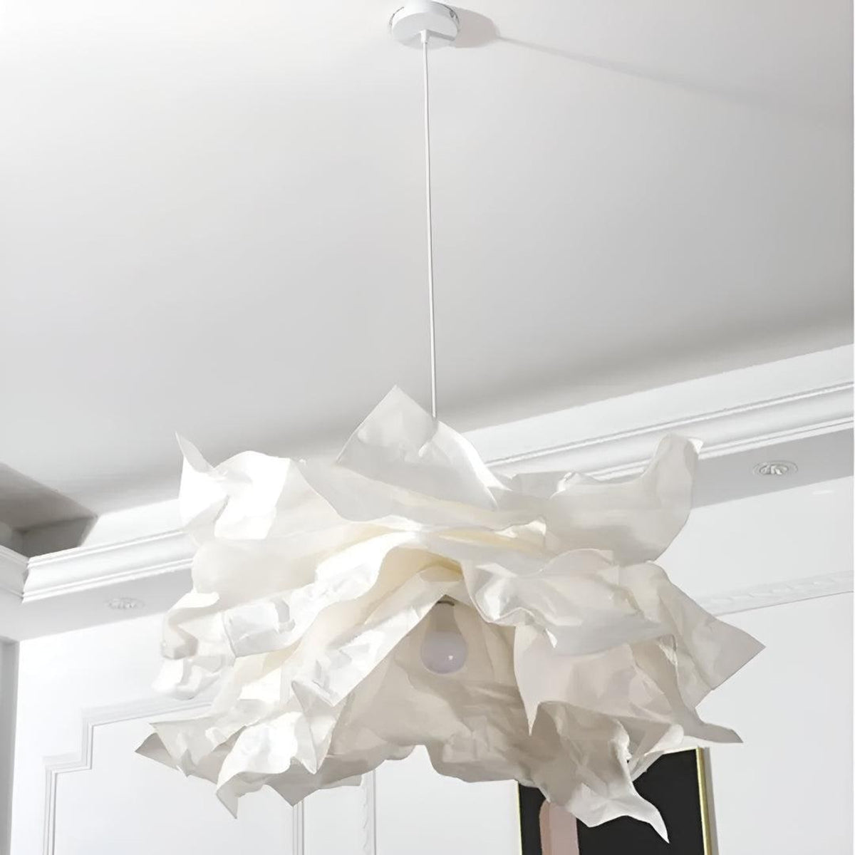 Ruffled Organic Shape Paper Pendant Light With Warm LED Glow - Image 3