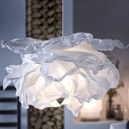 Ruffled Organic Shape Paper Pendant Light With Warm LED Glow - Image 2