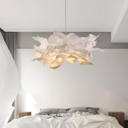 Ruffled Organic Shape Paper Pendant Light With Warm LED Glow - Image 4