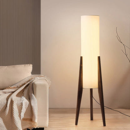 Scandinavian Walnut Wood Floor Lamp With Fabric Shade - Image 2