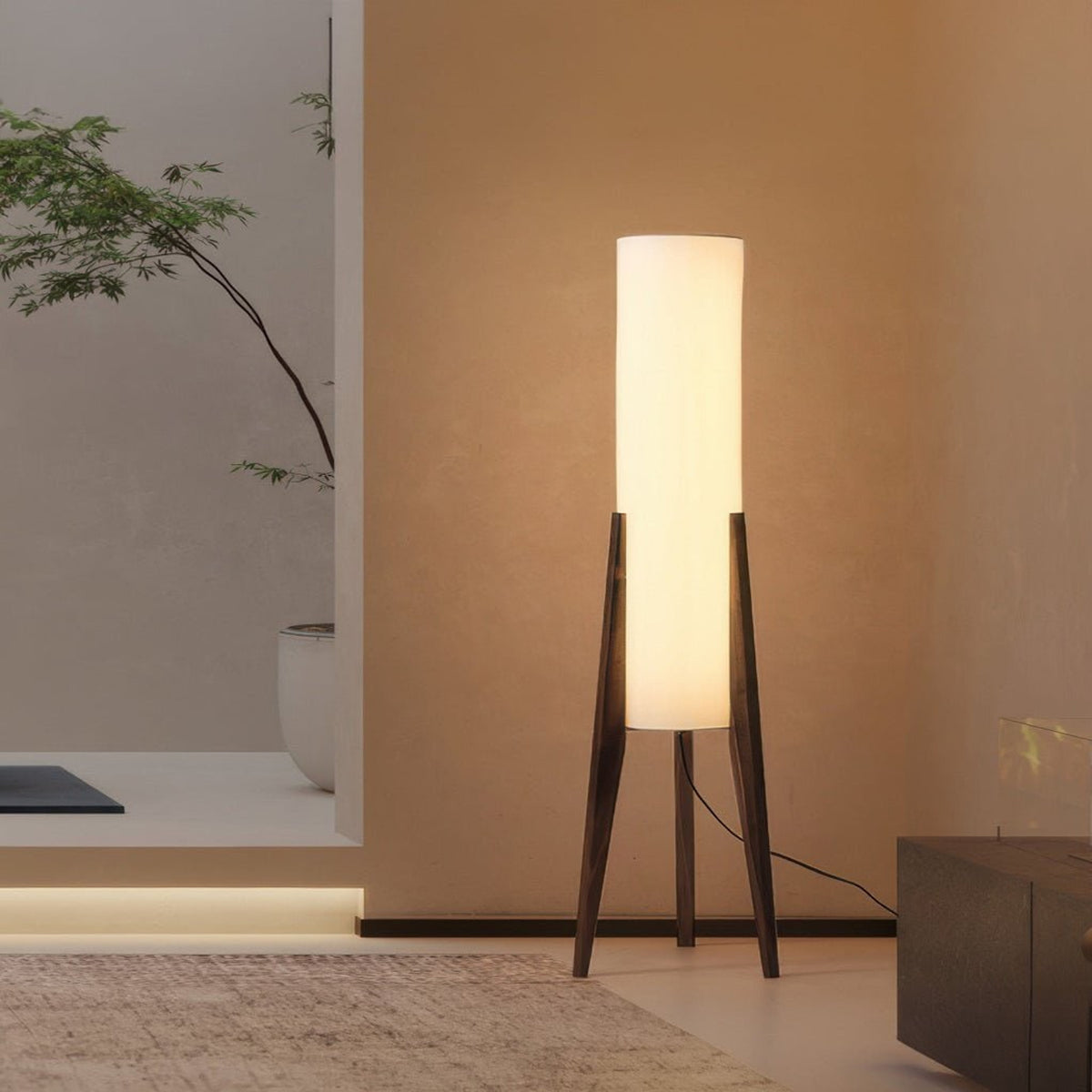 Scandinavian Walnut Wood Floor Lamp With Fabric Shade - Image 4