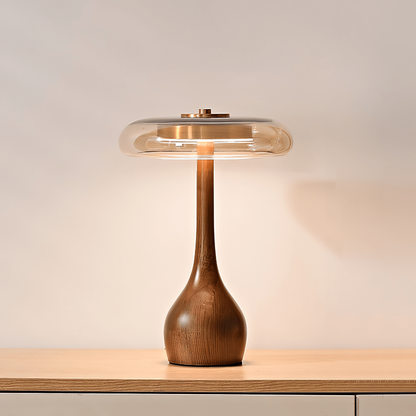 Sculpted Wooden Table Lamp With Tinted Glass Dome - Image 2