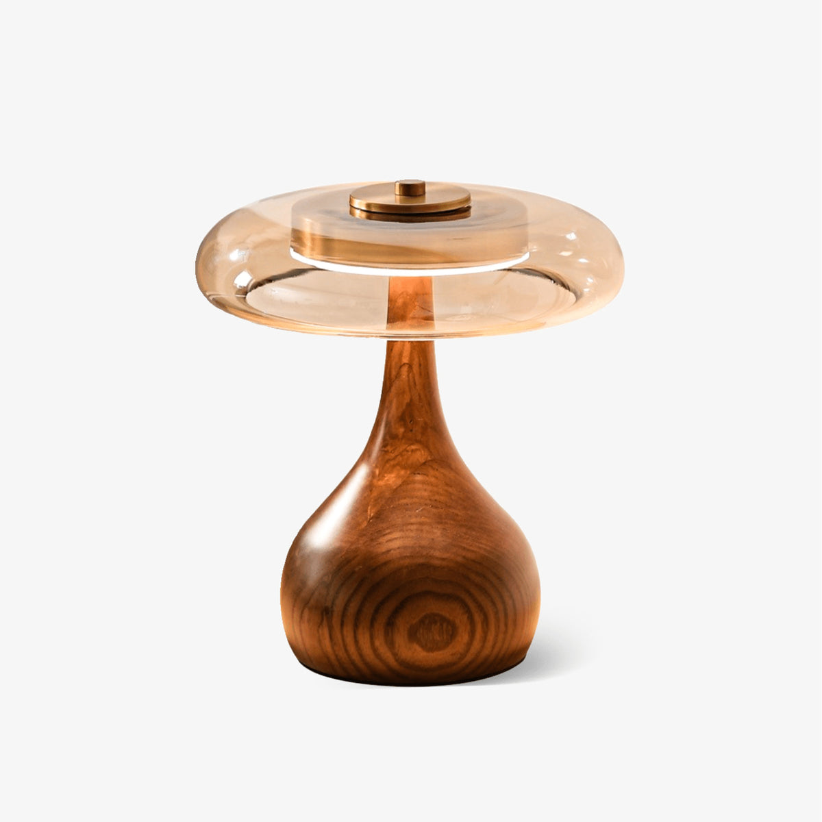 Sculpted Wooden Table Lamp With Tinted Glass Dome - Image 3