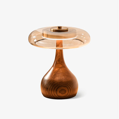 Sculpted Wooden Table Lamp With Tinted Glass Dome - Image 3