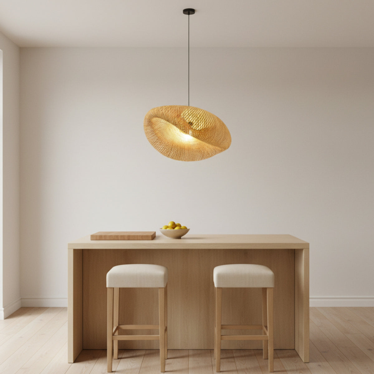 Sculptural Bamboo Pendant Light With Braided Woven Shade - Image 1
