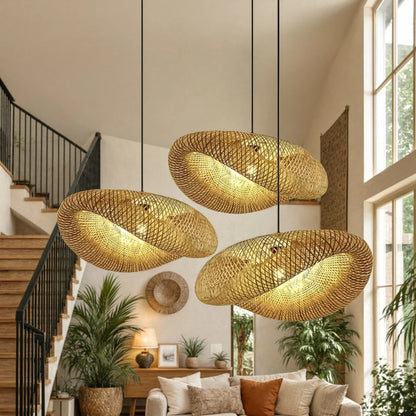 Sculptural Bamboo Pendant Light With Braided Woven Shade - Image 10