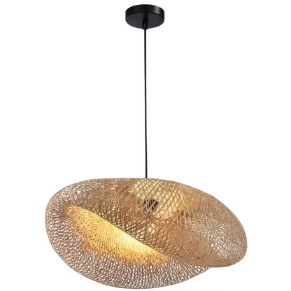 Sculptural Bamboo Pendant Light With Braided Woven Shade - Image 12