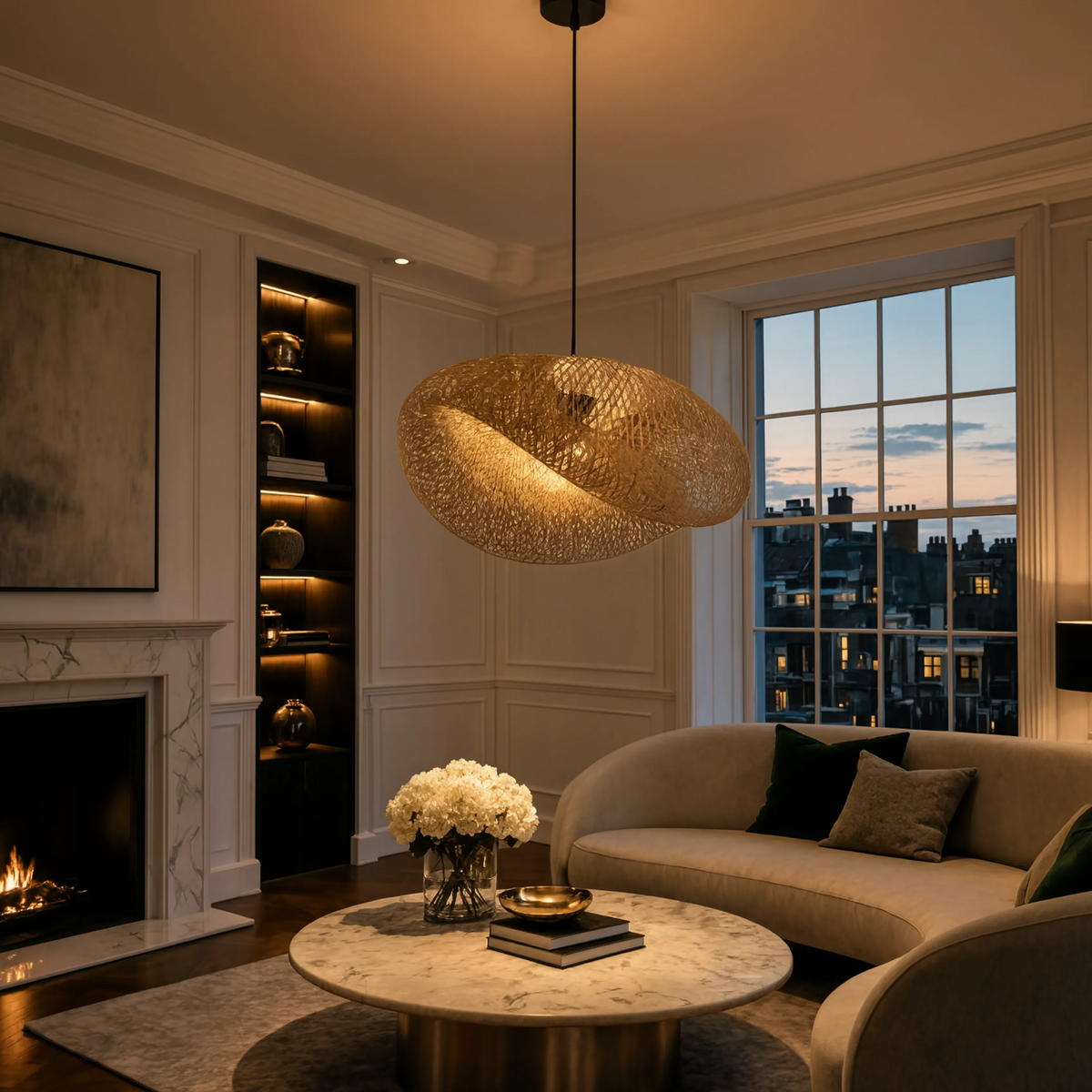 Sculptural Bamboo Pendant Light With Braided Woven Shade - Image 2