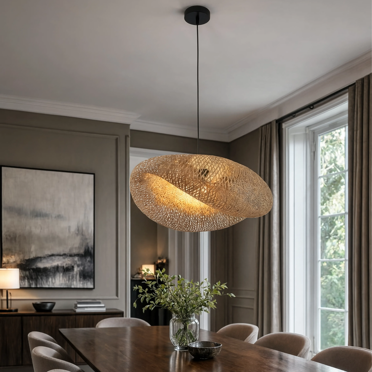 Sculptural Bamboo Pendant Light With Braided Woven Shade - Image 4
