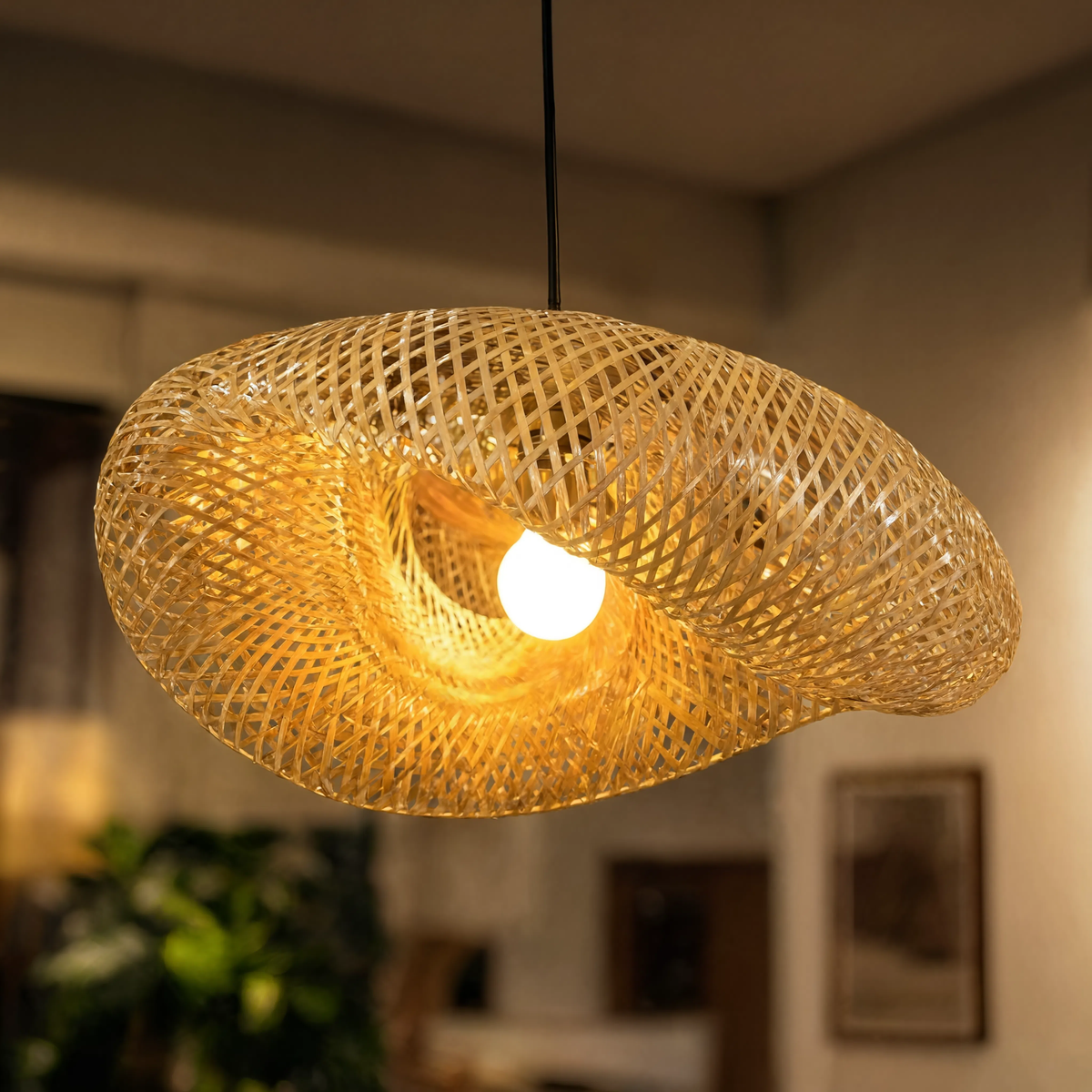 Sculptural Bamboo Pendant Light With Braided Woven Shade - Image 6
