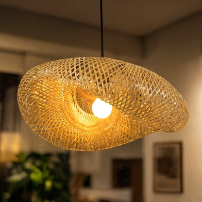 Sculptural Bamboo Pendant Light With Braided Woven Shade - Image 6