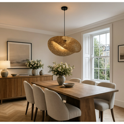 Sculptural Bamboo Pendant Light With Braided Woven Shade - Image 7