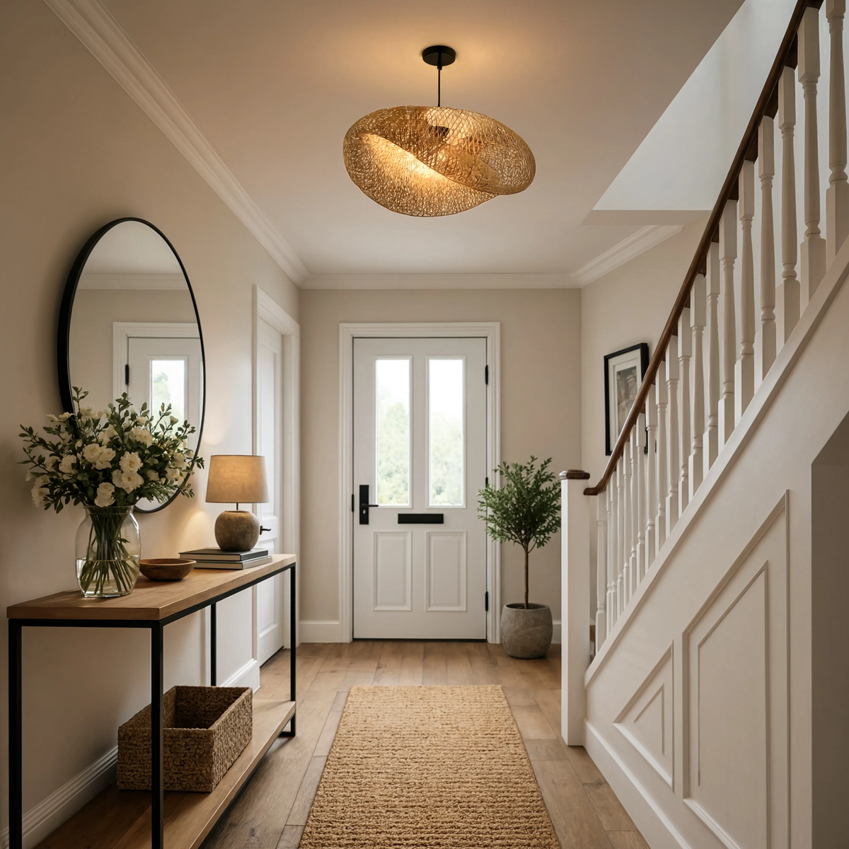 Sculptural Bamboo Pendant Light With Braided Woven Shade - Image 9