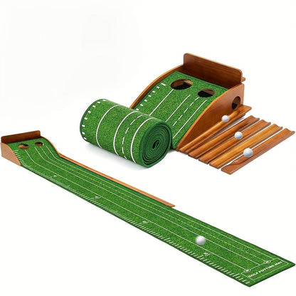 Siya Golf Putting Mat With Automatic Ball Return Wooden Base Indoor & Outdoor Training Mat - Image 1