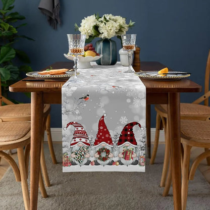 Snowflake Gnome Christmas Table Runner Luxury Linen Festive Table Decoration - Image 1