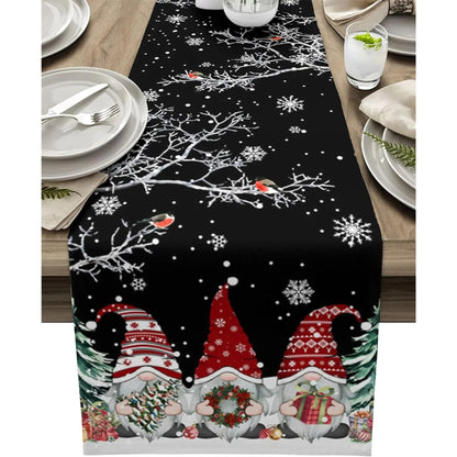 Snowflake Gnome Christmas Table Runner Luxury Linen Festive Table Decoration - Image 2