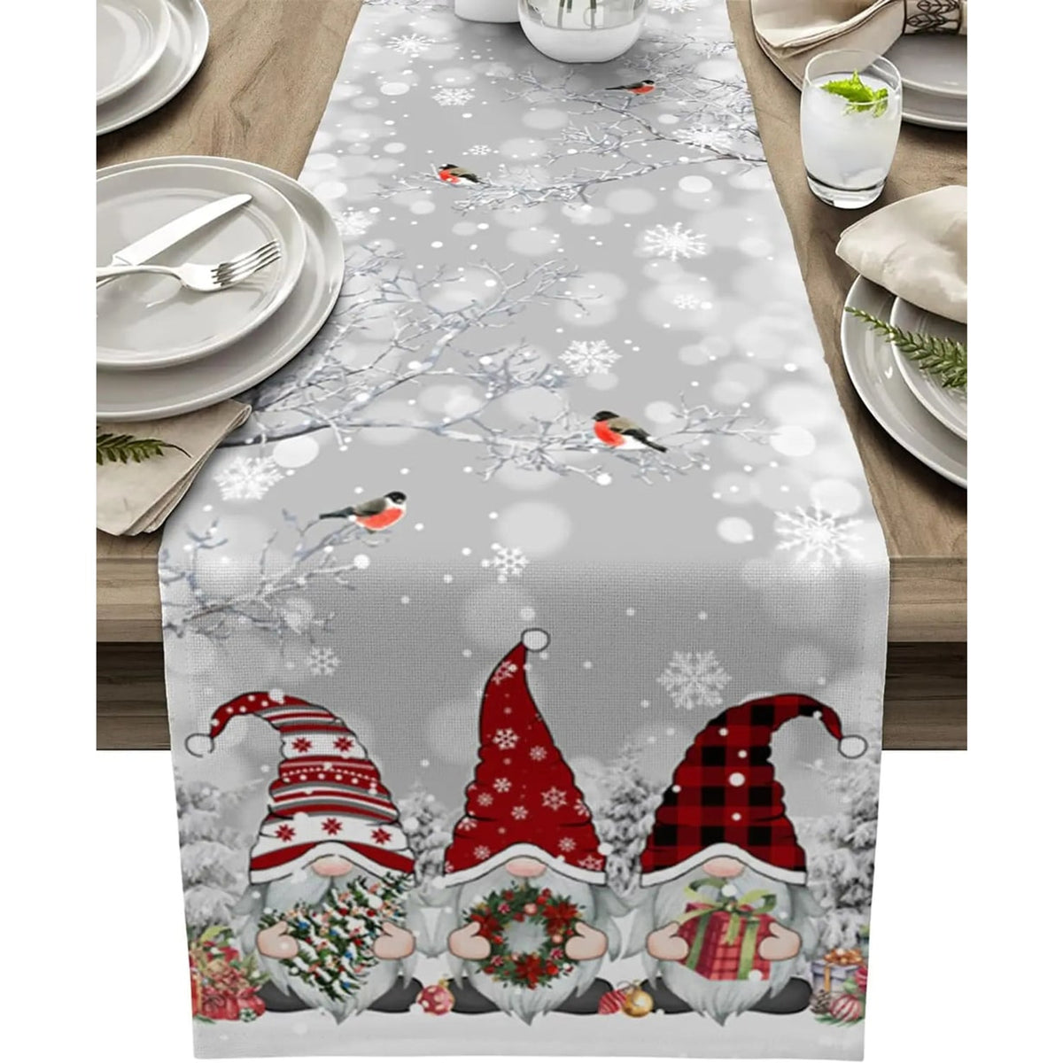 Snowflake Gnome Christmas Table Runner Luxury Linen Festive Table Decoration - Image 4