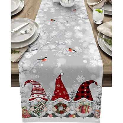 Snowflake Gnome Christmas Table Runner Luxury Linen Festive Table Decoration - Image 4