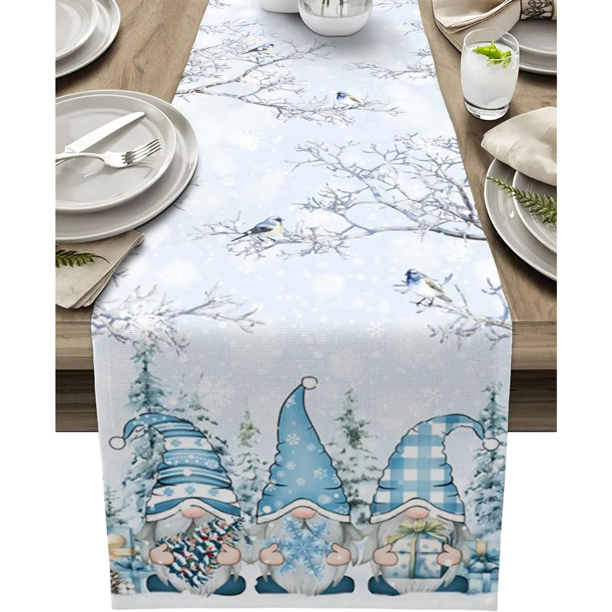Snowflake Gnome Christmas Table Runner Luxury Linen Festive Table Decoration - Image 7