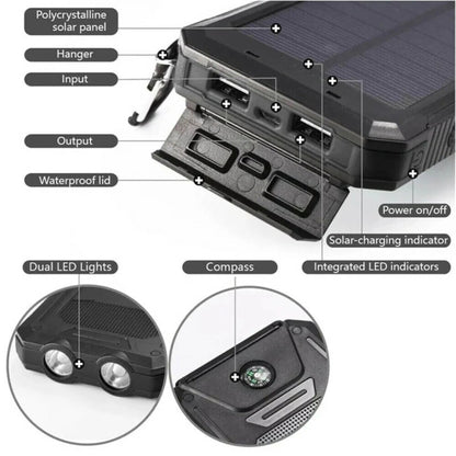 Solar Charger Power Bank With Dual USB Ports IP44 Waterproof And Integrated LED Flashlight - Image 8