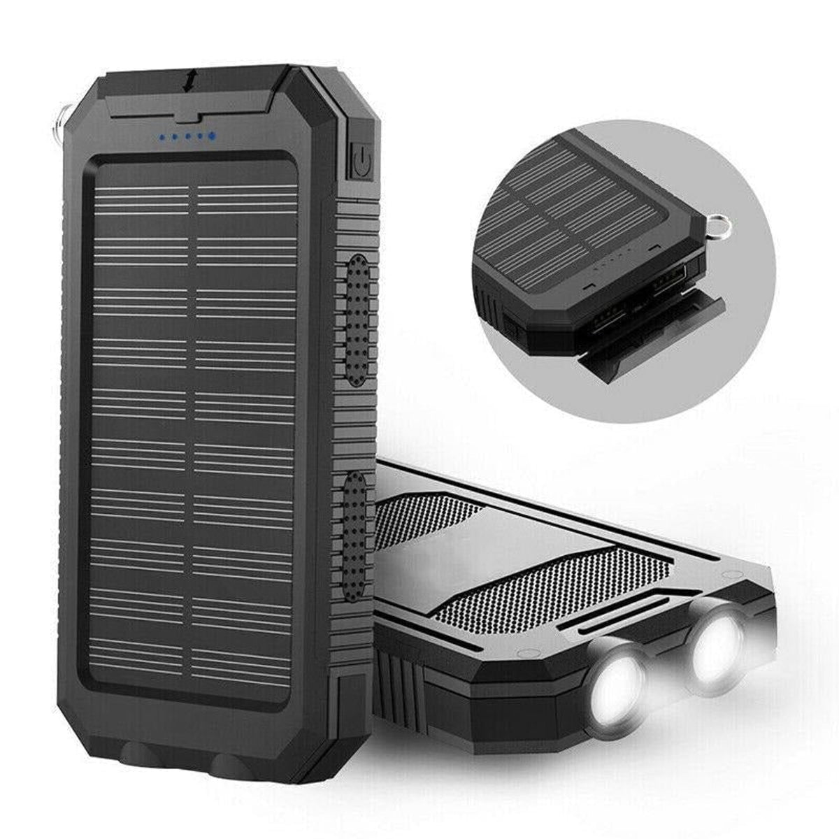 Solar Charger Power Bank With Dual USB Ports IP44 Waterproof And Integrated LED Flashlight - Image 1