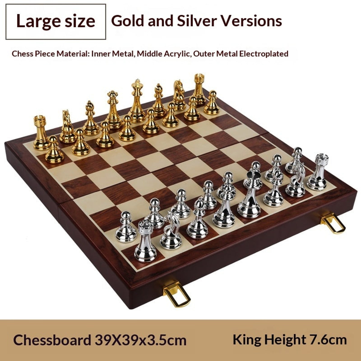 Solid-Wood Folding Chess Set With Board - Image 7