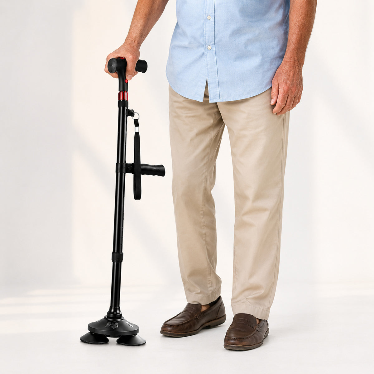 Stabilitrek Foldable Aluminium Quad Cane With Pivoting Base And LED Light - Image 2