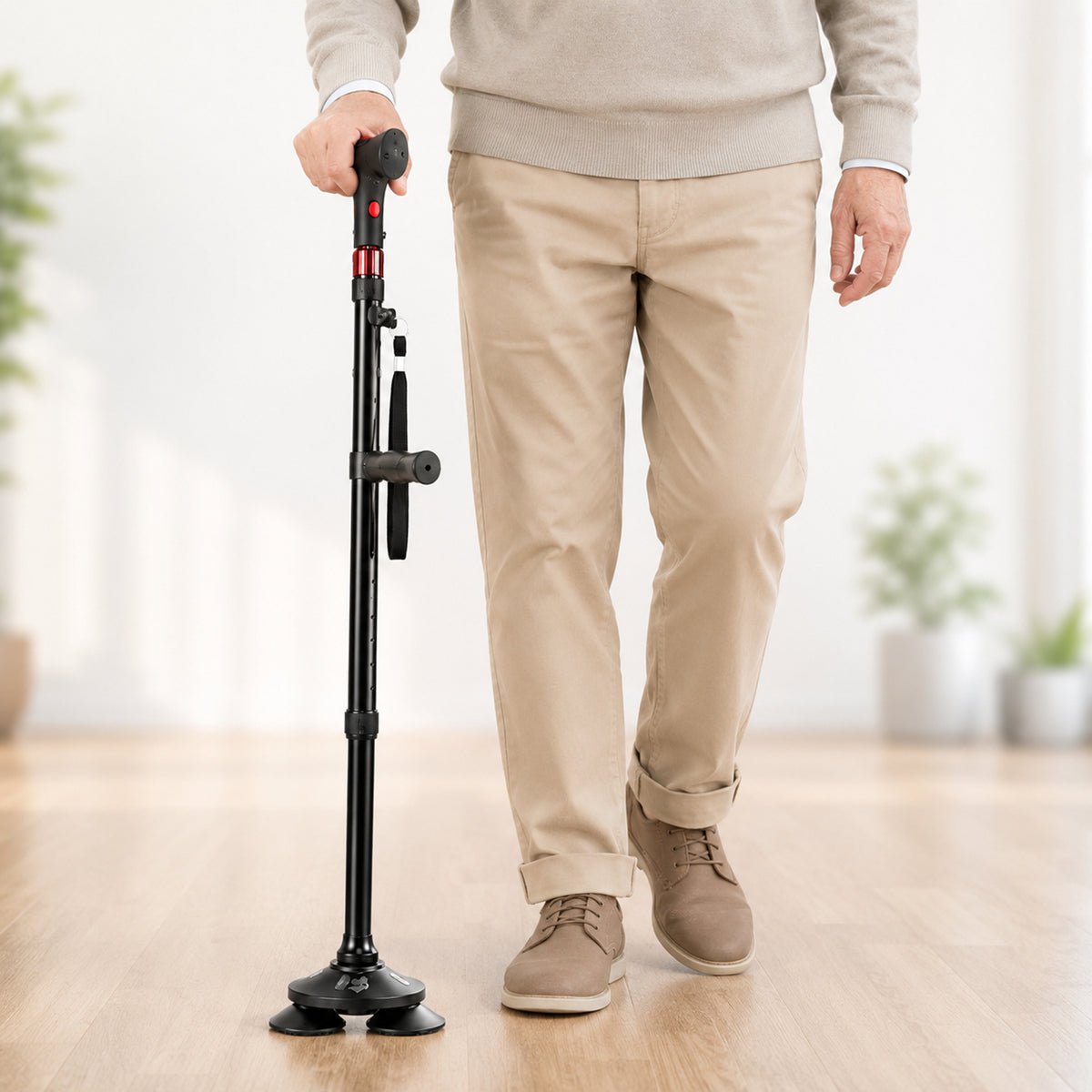 Stabilitrek Foldable Aluminium Quad Cane With Pivoting Base And LED Light - Image 3