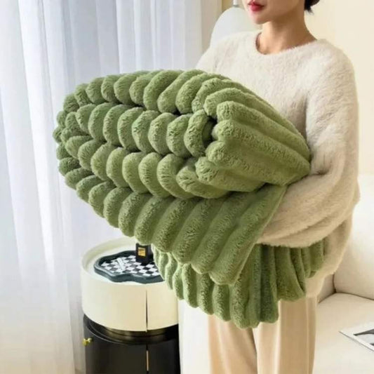 Striped Textured Faux Fur Weighted Blanket - Image 3